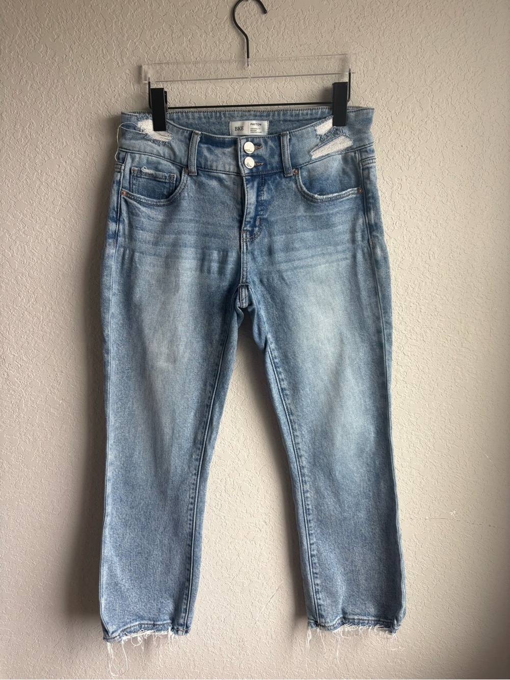 BKE Payton Ankle StraightJeans Women’s 27x27 Light Wash Distressed Mid Rise Y2K